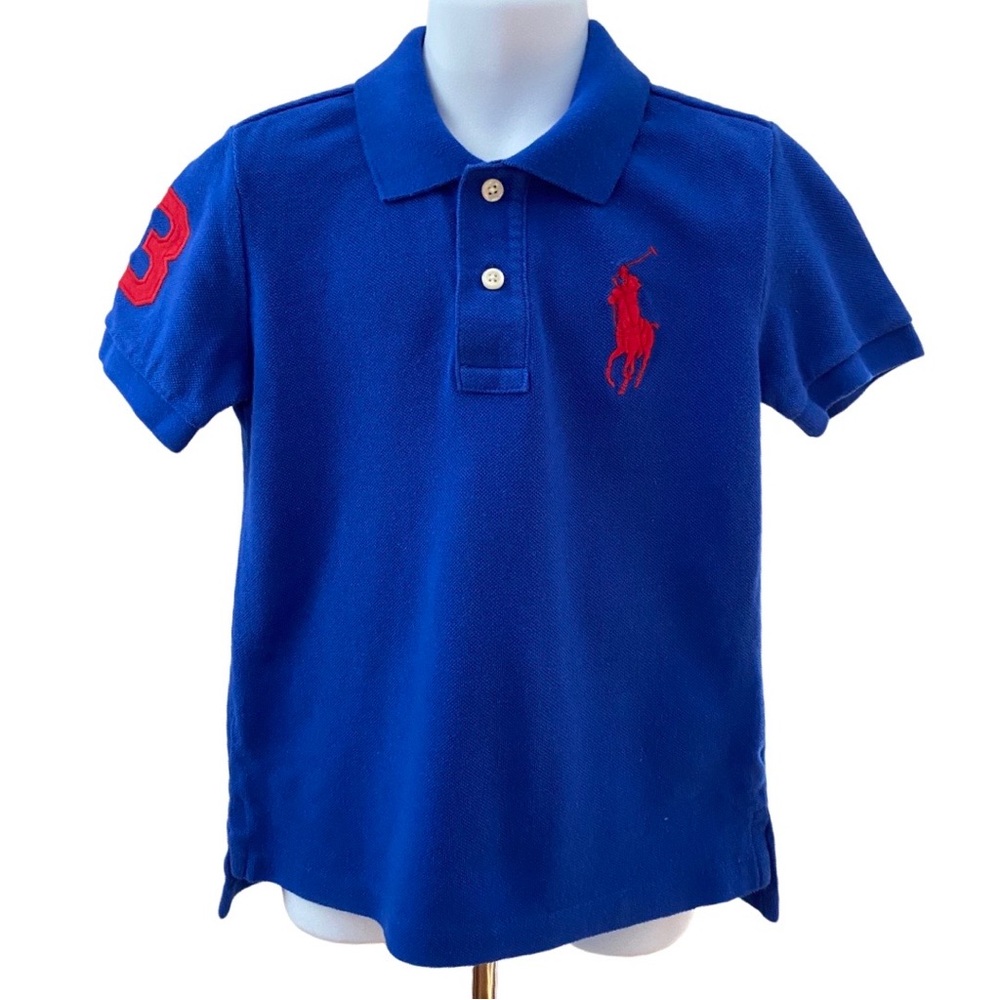 Polo Ralph Lauren Boys Big Pony Cotton Mesh Polo Shirt - BLUE - Size 4T
